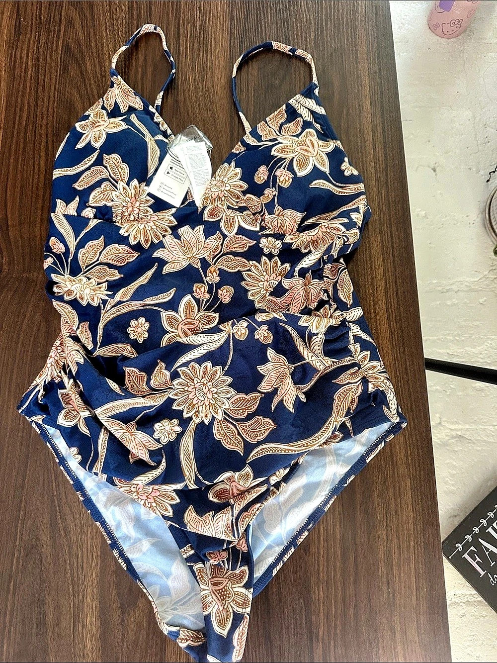 Live Life On The Beach Floral One Piece in Blue & Pink Size Large NWT